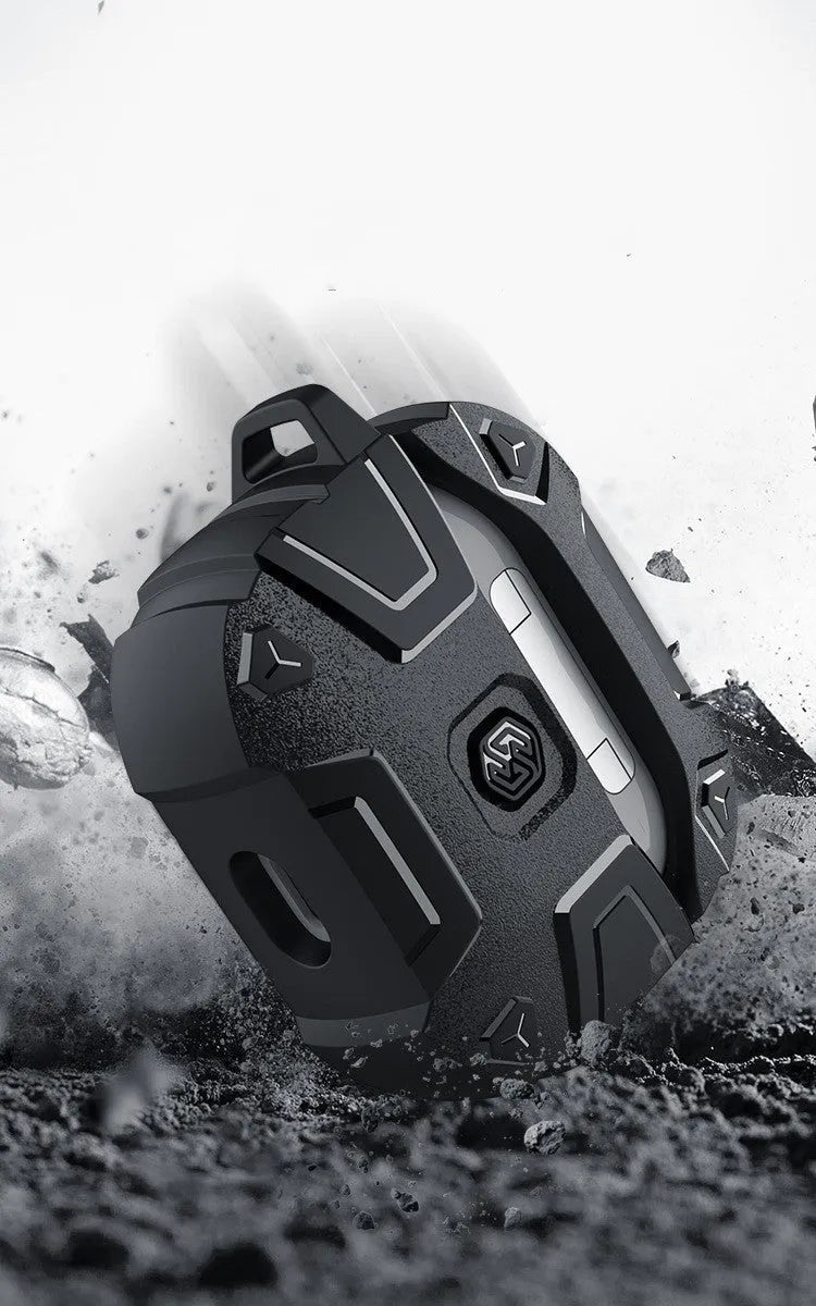 Black TPU silicone drop-resistant battle shield protective case for AirPods 3, soft shell jacket style