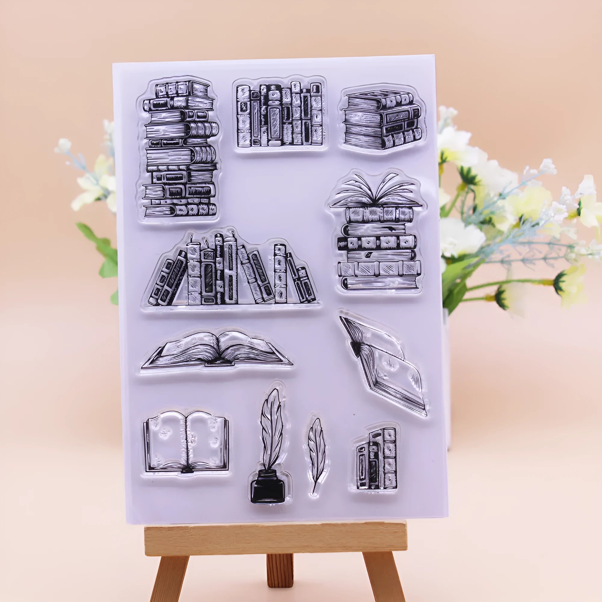 Transparent silicone stamp with white seal pattern measuring 11 by 16 cm for craft projects