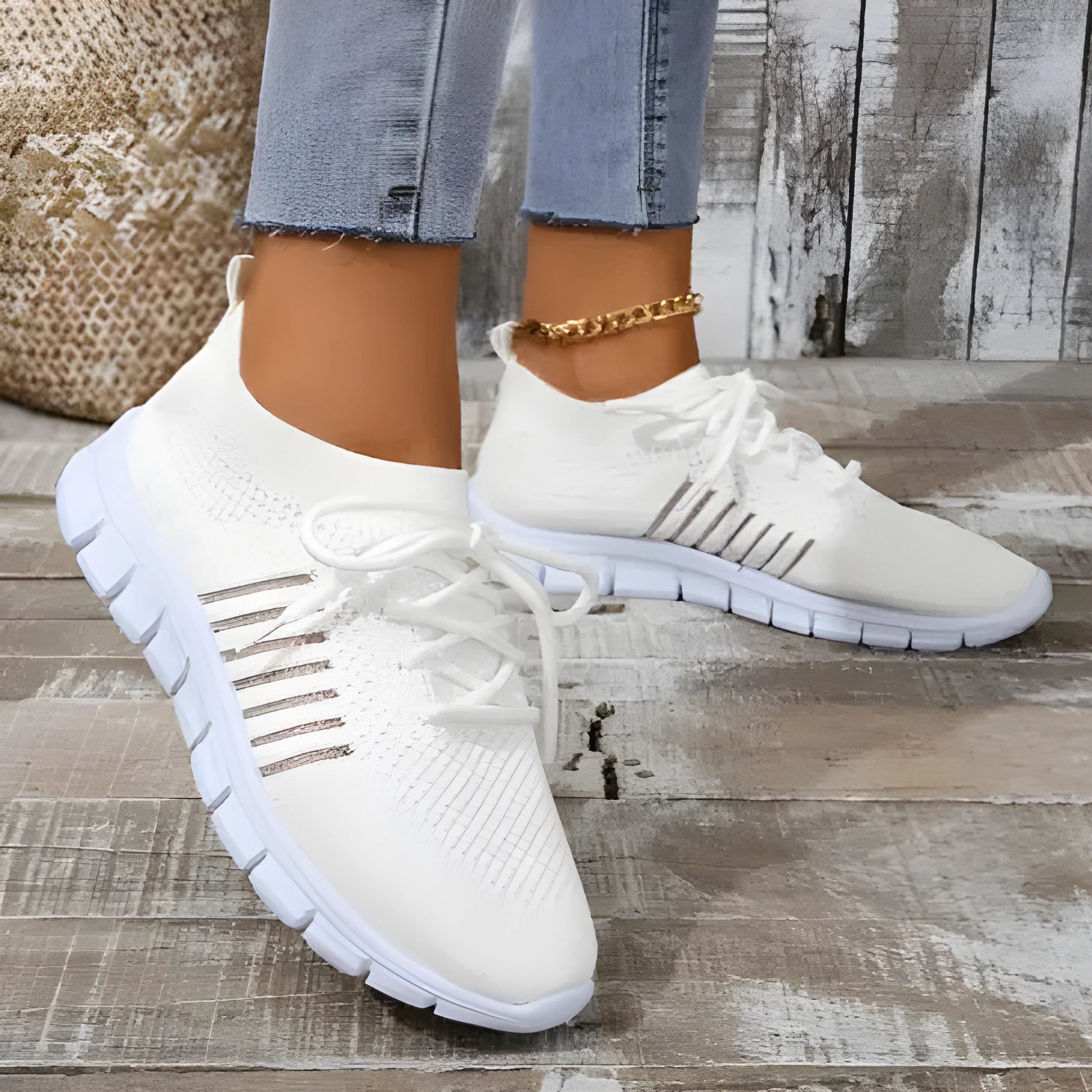 High-cut lace-up platform sneaker in a casual style with a breathable fabric upper and flat rubber sole.