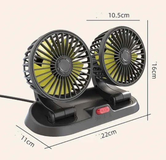 Creative Car Rotatable F410 Double Head Folding Fan in black with dual rotatable heads and folding design