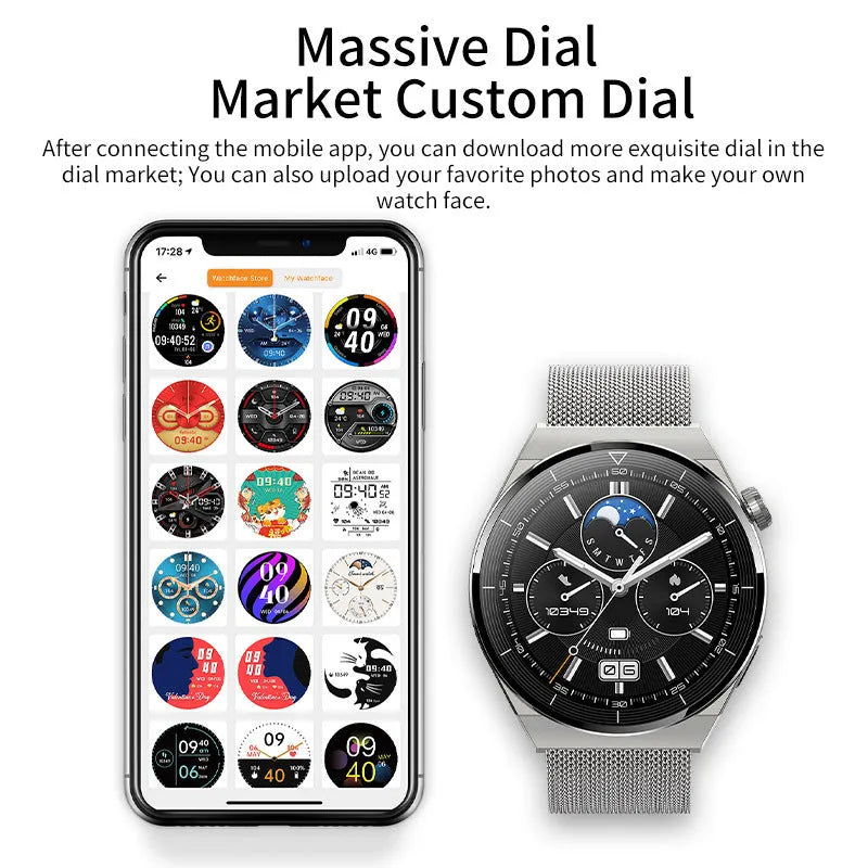 Black silicone and silver vinyl Bluetooth calling smartwatch with heart rate monitoring on wrist
