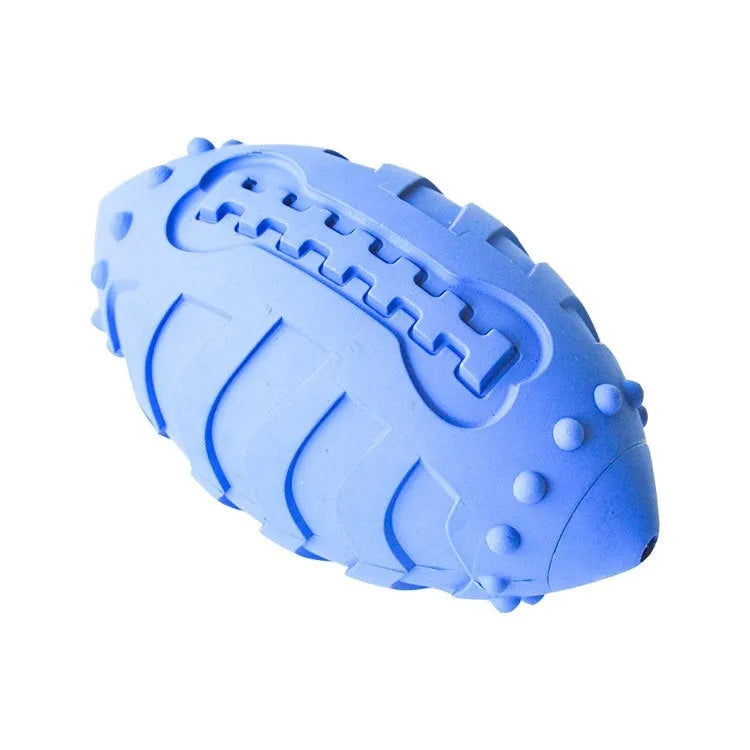 Light green bite-resistant rubber rugby ball dog toy with textured surface for teeth cleaning