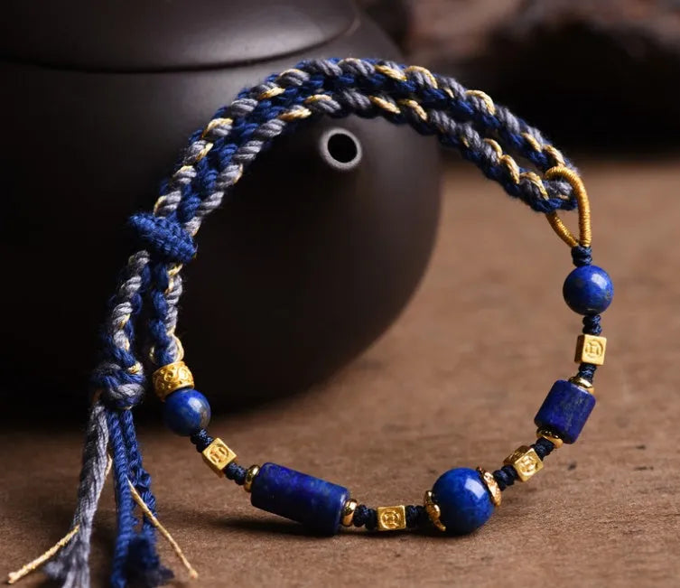 Hand-woven flexible wire watch bracelet with lapis lazuli colour option