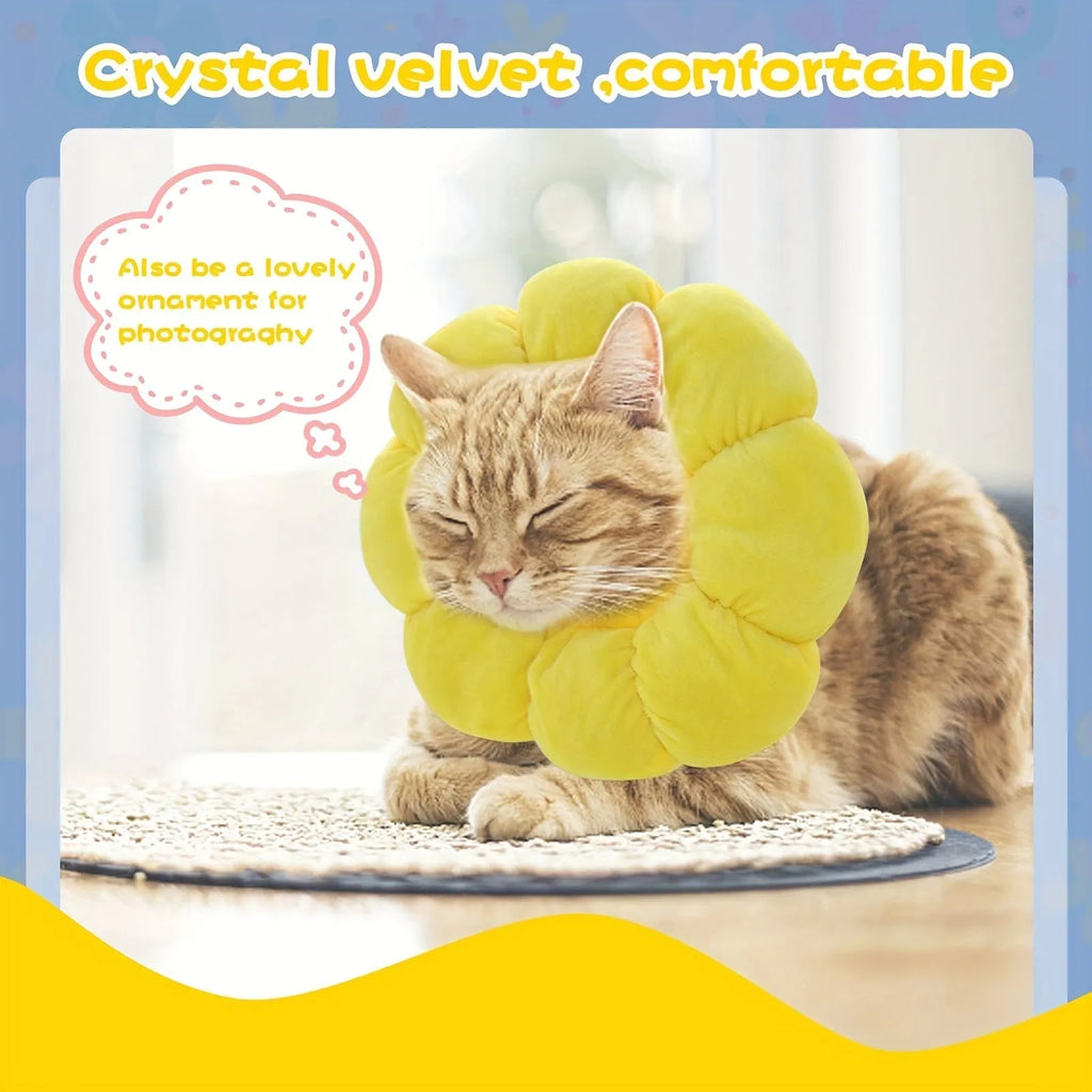 Cute sunflower shaped pet recovery collar for cats and small dogs, soft cotton, adjustable size
