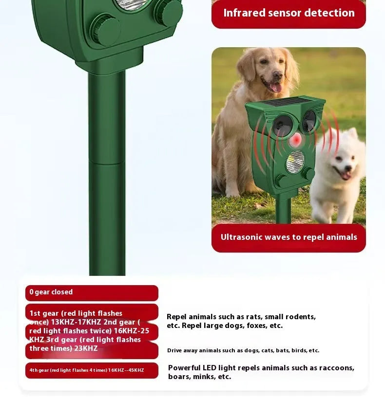 Fashion Outdoor Infrared Solar-powered Animal Repeller dark green plastic with solar panel