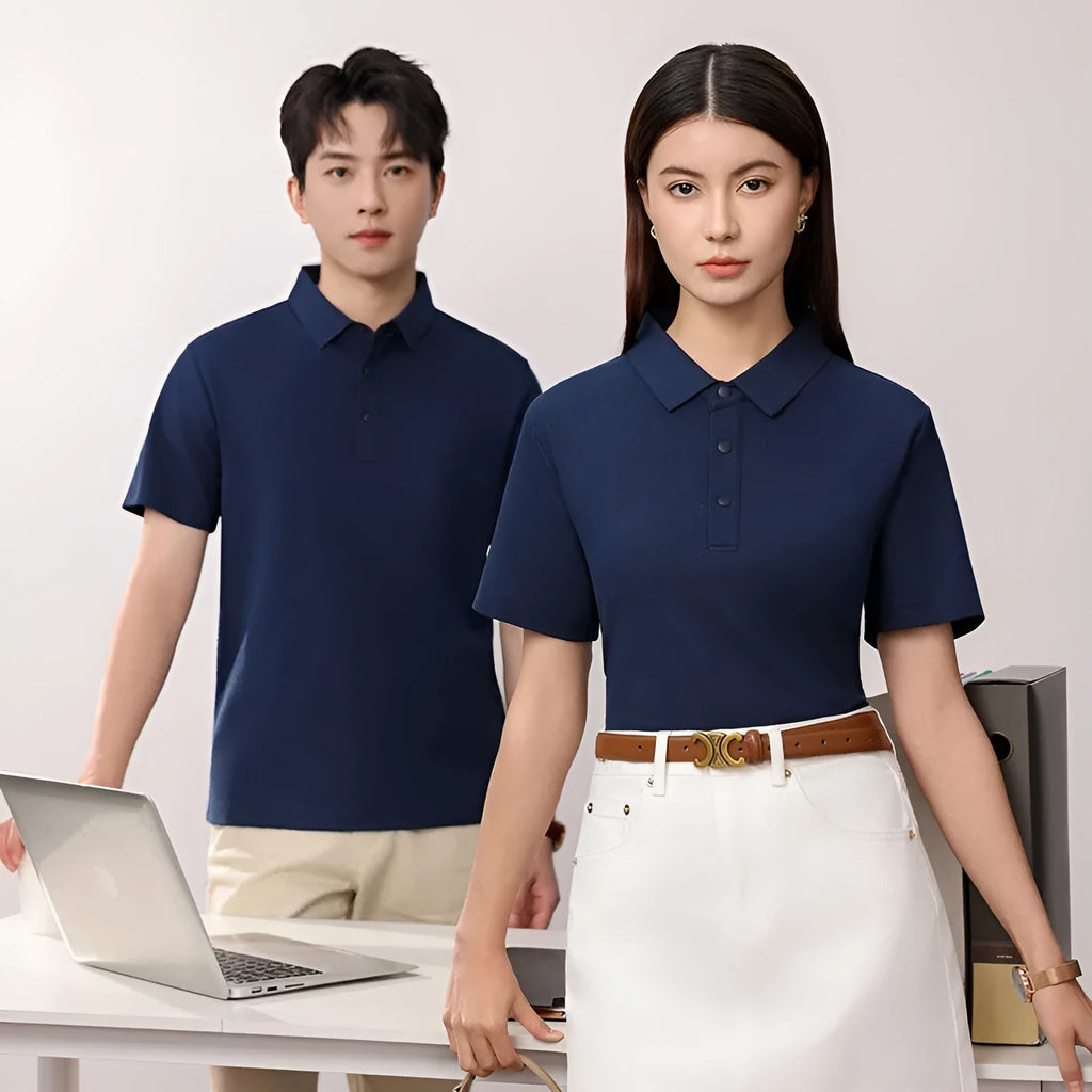 Men's lapel polo shirt in solid colour with short sleeves for summer business wear