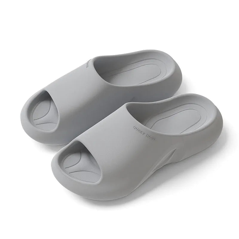 Non-slip outdoor thick-soled EVA flip flop slippers with massage footbed in gray
