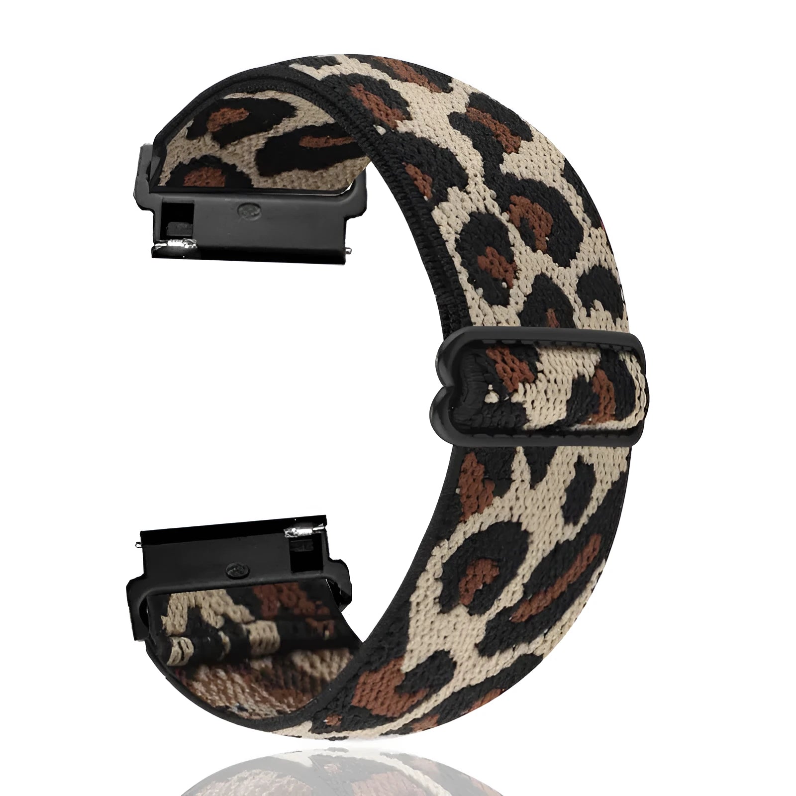 Woven stretch nylon watchband 20mm leopard print with metal buckle for Garmin