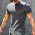 Men's textured quick-drying polyester short-sleeved sports T-shirt in grey, round neck, for fitness training