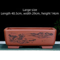 Handmade purple clay rectangle bonsai pot for large trees, shown in deep blue black colour.