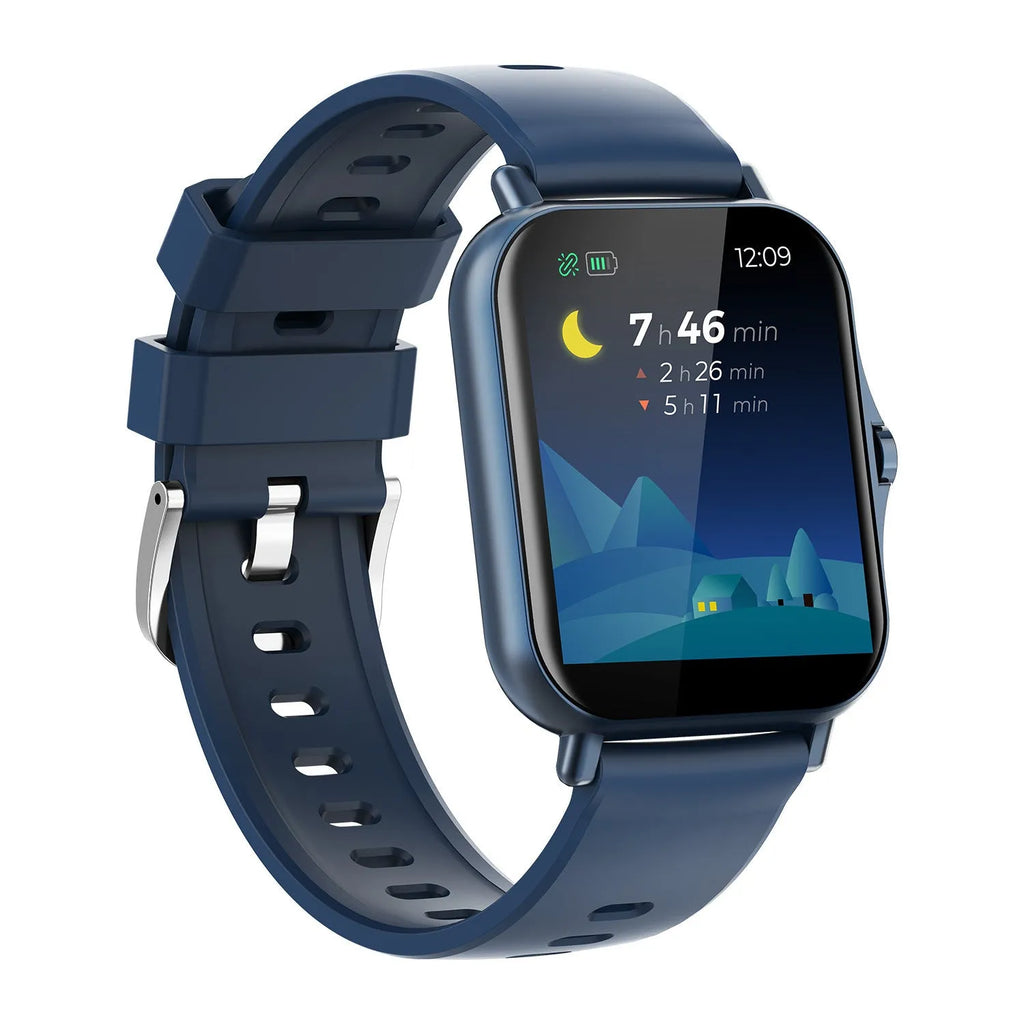W10 smart watch for heart rate and blood pressure monitoring in black, blue, gold, or silver colours