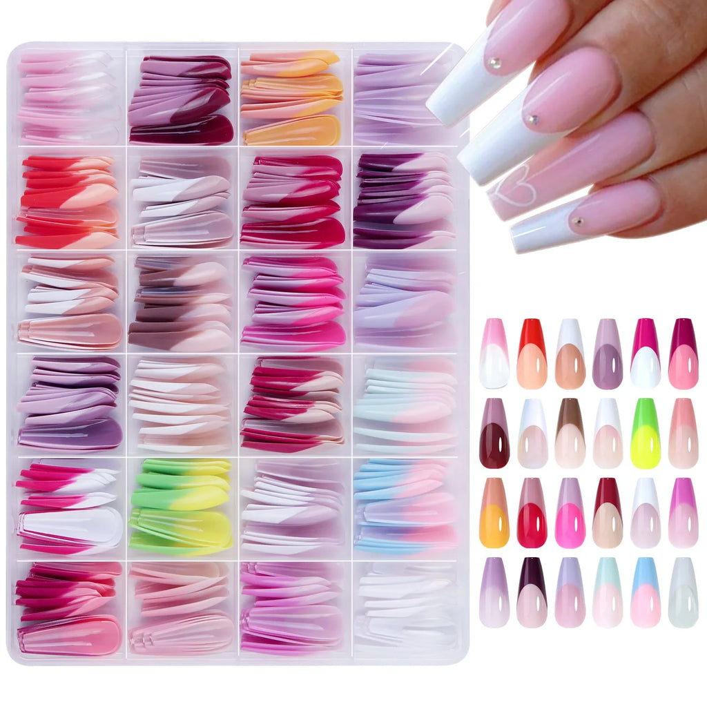 Box of 288 French manicure design nail stickers with seamless, ultra-thin removable decals.