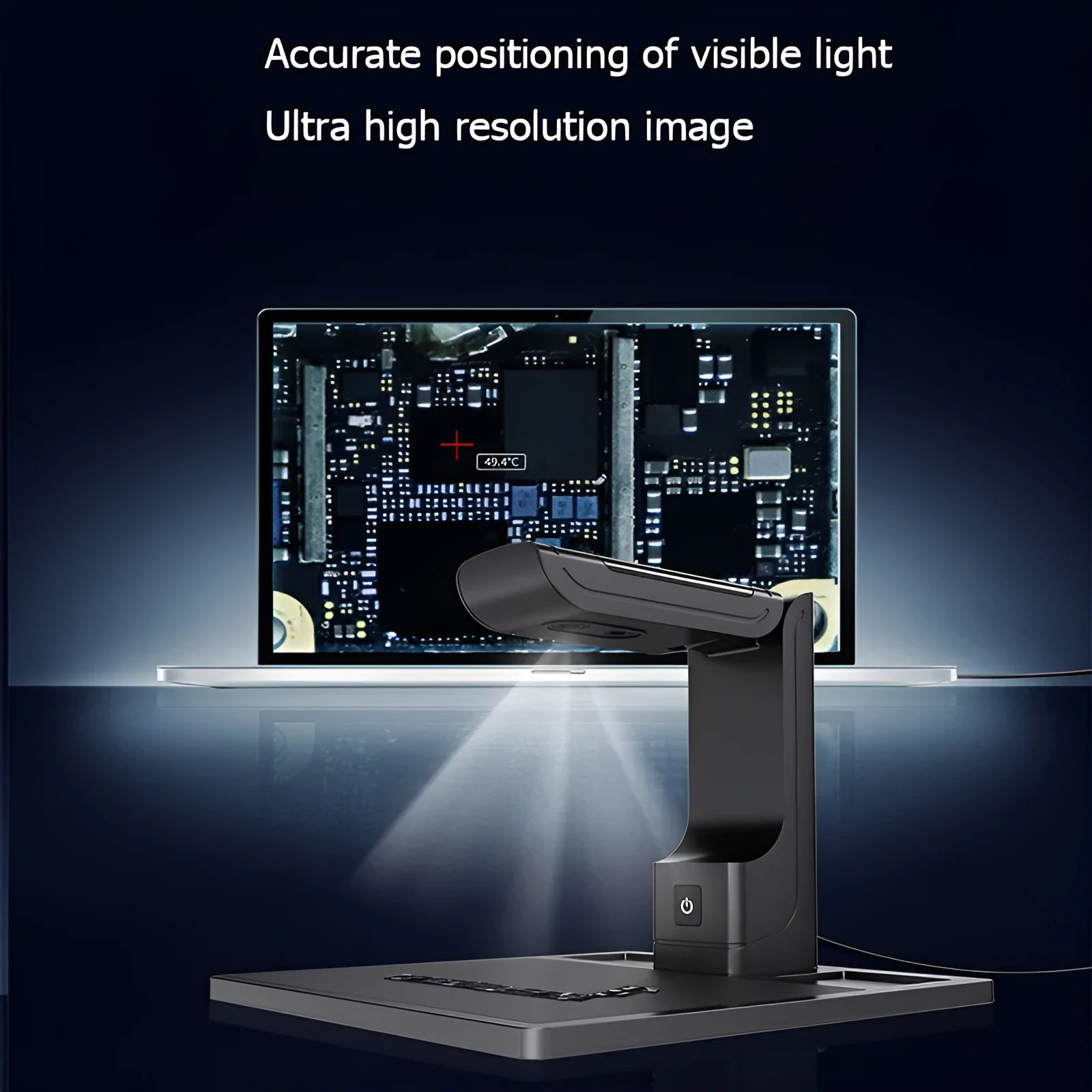 Black USB mobile phone mainboard diagnostic instrument measuring 48mm by 48mm by 154mm.