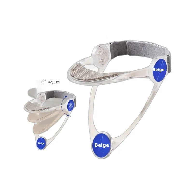 Adjustable neck brace for adults and children in blue, pink, and transparent colours.