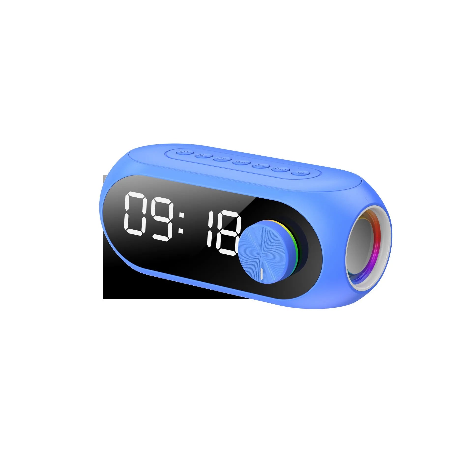 Portable Bluetooth speaker with extra bass in black, white, or blue colours, showing USB charging port