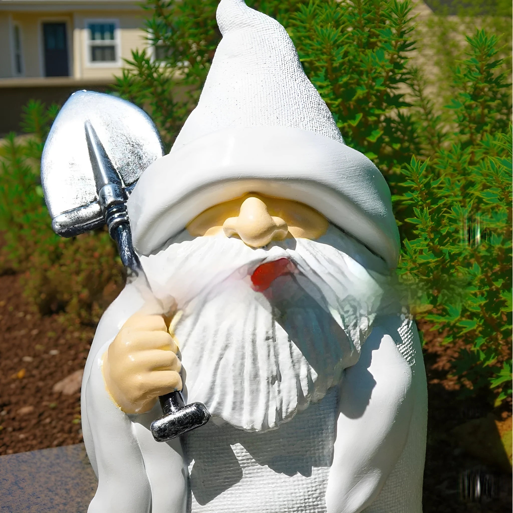 Smoking Shovel Dwarf Christmas resin ornament with plastic shovel for garden or indoor holiday decoration