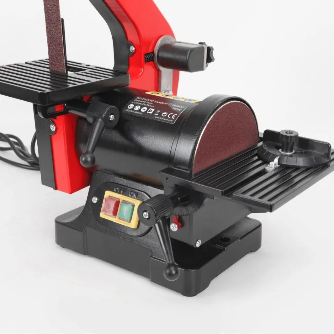 Small electric disc belt sander for household use with power cord