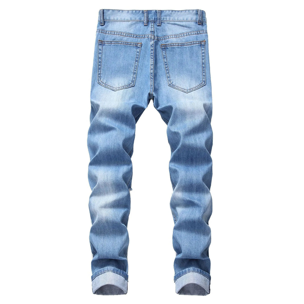 Men's ripped straight denim trousers in dark blue mid-waist straight-leg cotton blend casual jeans