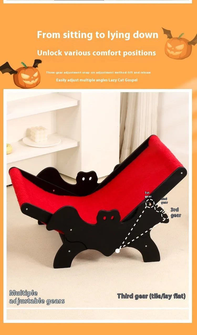 Wooden cat recliner lounge chair MW-054 in black and red Halloween colours