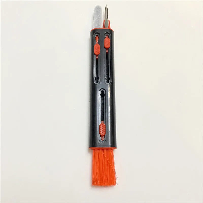 White and red AirPods cleaning pen with brush heads and flocking sponge for wireless earphone case cleaning