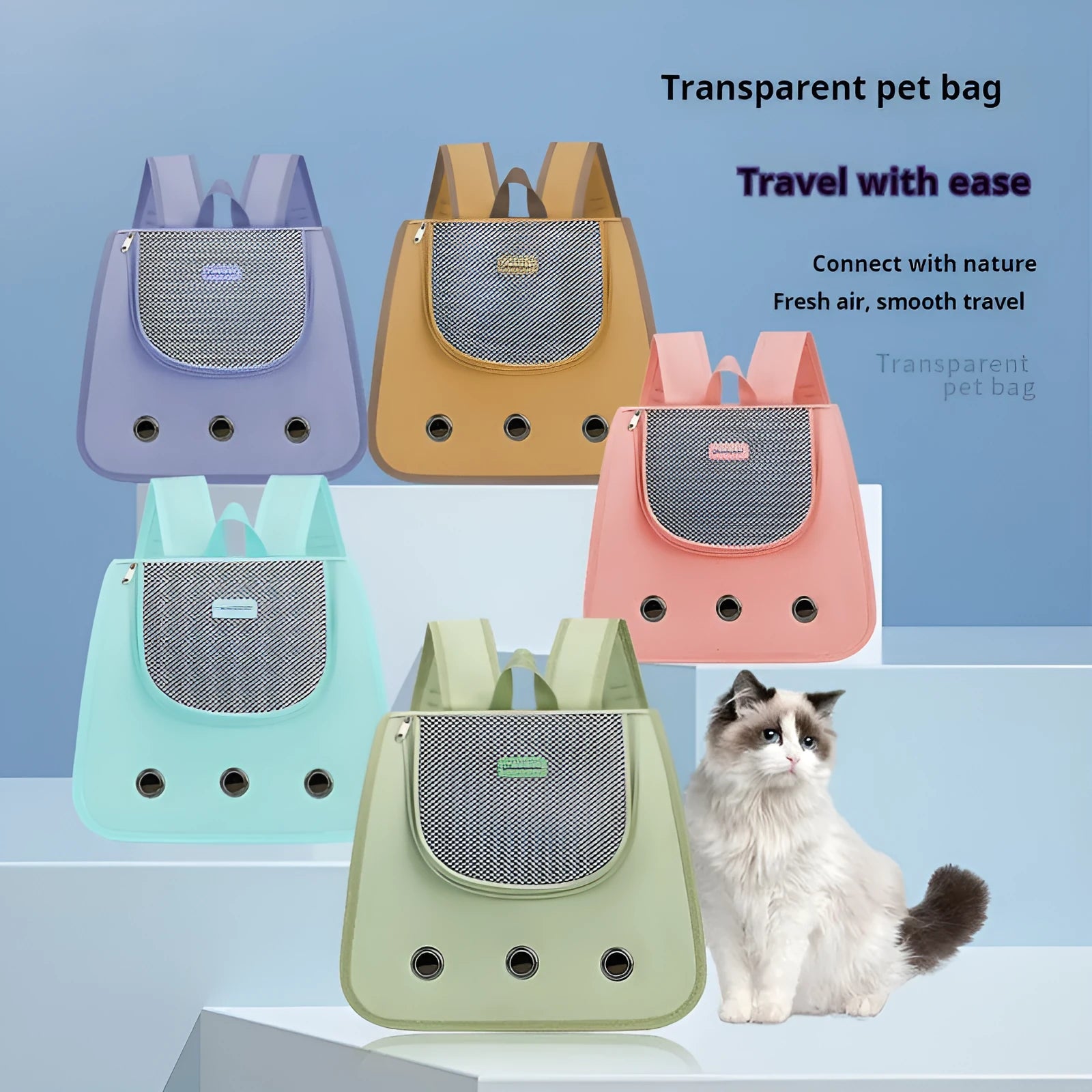 Medium-hard Oxford fabric portable pet cat backpack carrier in solid colour with large capacity