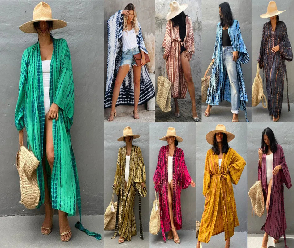 Women's loose cotton beach cover-up blouse in a solid colour from the DN0712 series.