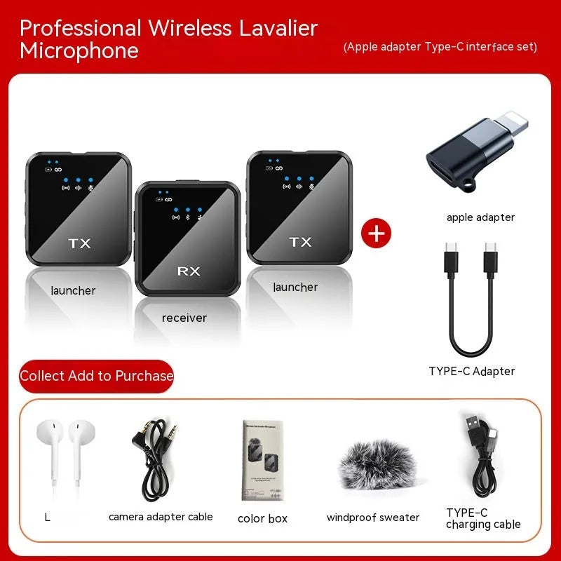 Wireless collar clip microphone with receiver, transmitter, windproof sweater and monitoring headset, 46.8*43*13.6mm, 20Hz-20KHz