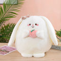 Rabbit peach plush toy in 20cm, 25cm, 35cm and 45cm heights on a plain background
