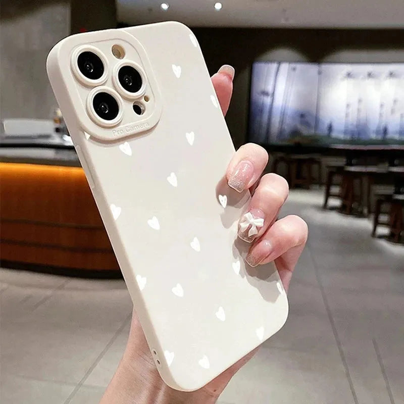 White heart TPU mobile phone shell back cover for iPhone 11-15 series, white pupils S039 white love design