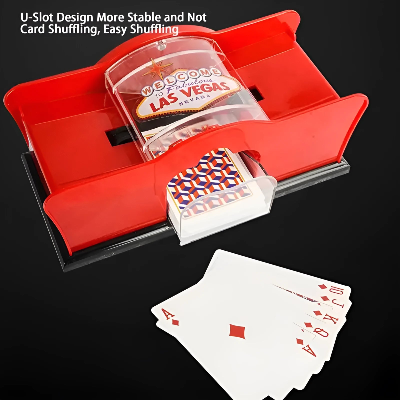 Manual hand crank card shuffler machine made of black ABS plastic for casino card games