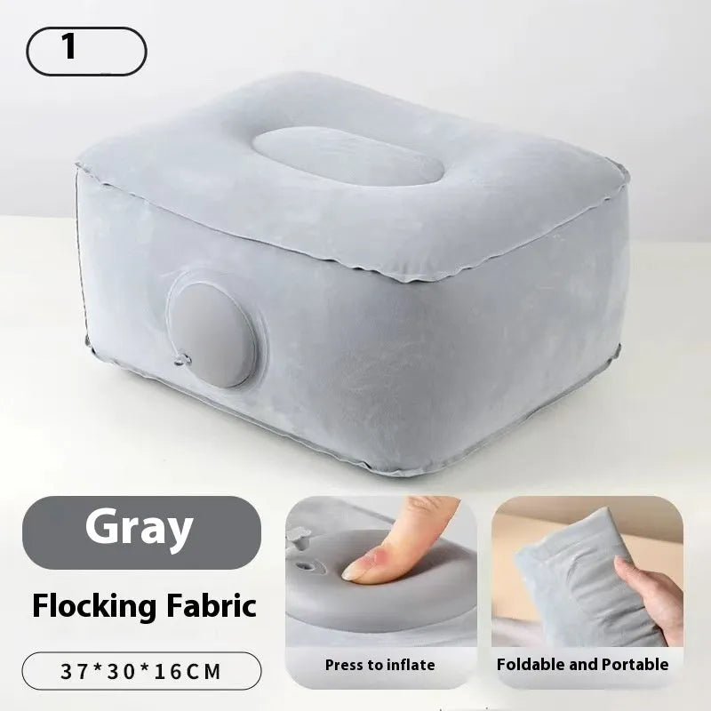 Inflatable seat cushion with flocked texture shown inflated and folded