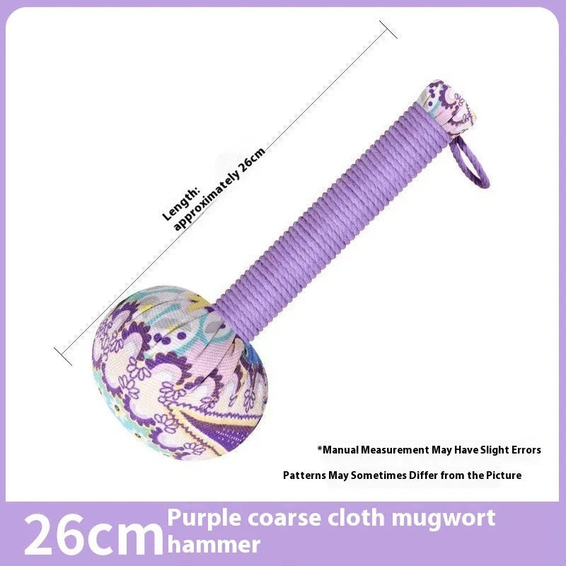 Argy wormwood hand-held massage hammer in green, shown alongside pink, purple, red and yellow colour options.