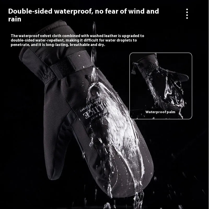 Black touch screen cycling gloves showing waterproof windproof thick fabric construction