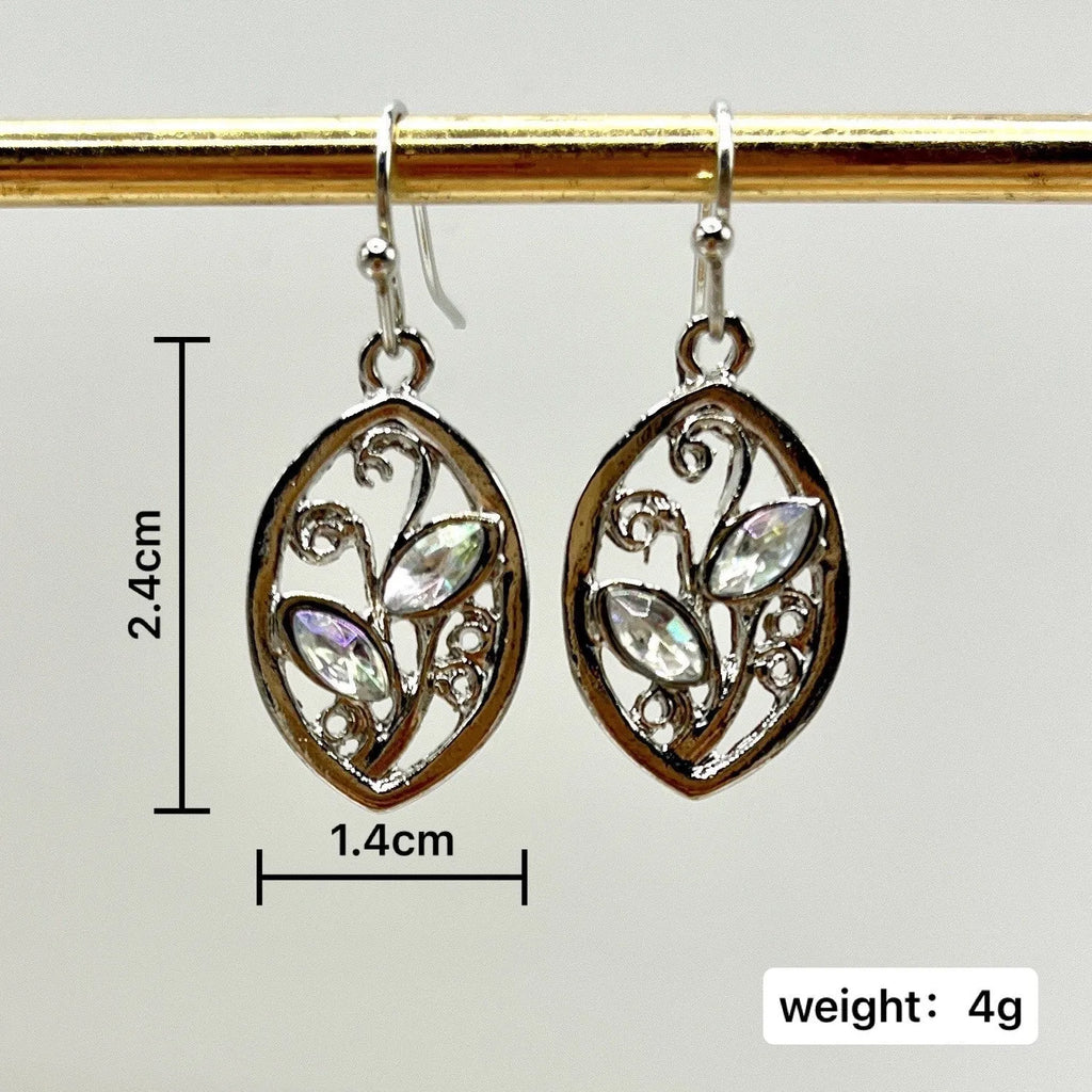 Silver women's earrings with leaf design and colourful embedded moonstones Europe America style
