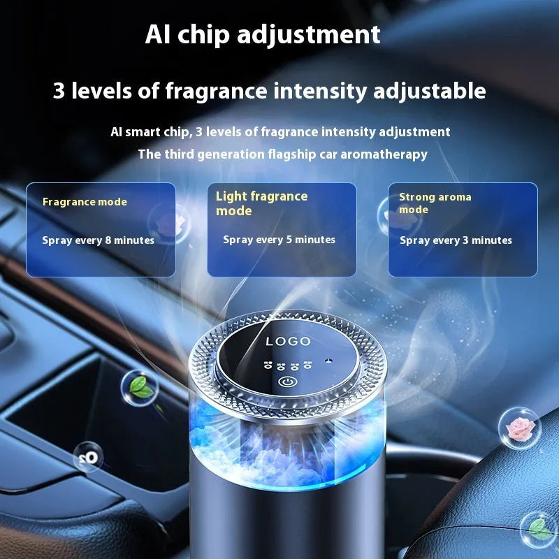 Car aromatherapy diffuser cloud mist air freshener with rechargeable battery and intelligent mode for RVs trucks sedans