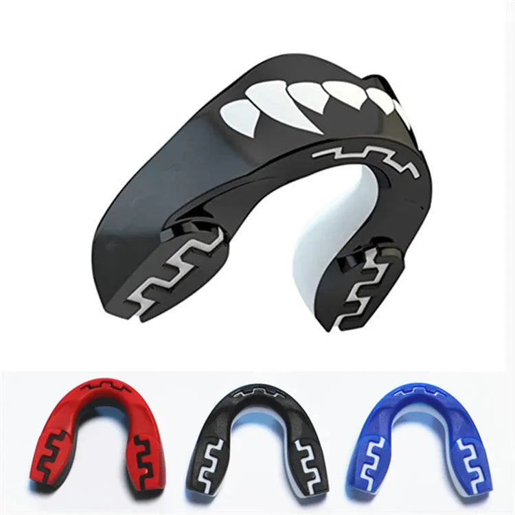 Adult boxing mouthguard with tooth socket design and printed teeth pattern for martial arts sports protection