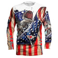 Men's grey pullover top with a detailed fish pattern print, featuring a round neck and long sleeves.