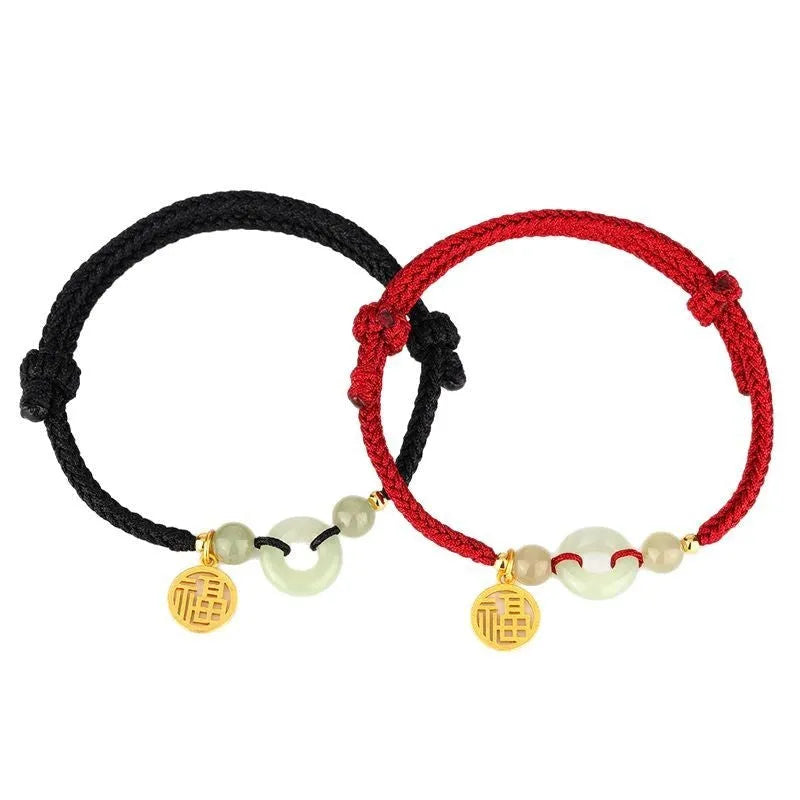 Silver geometric bracelet with peace buckle and integrated carrying strap in black colour