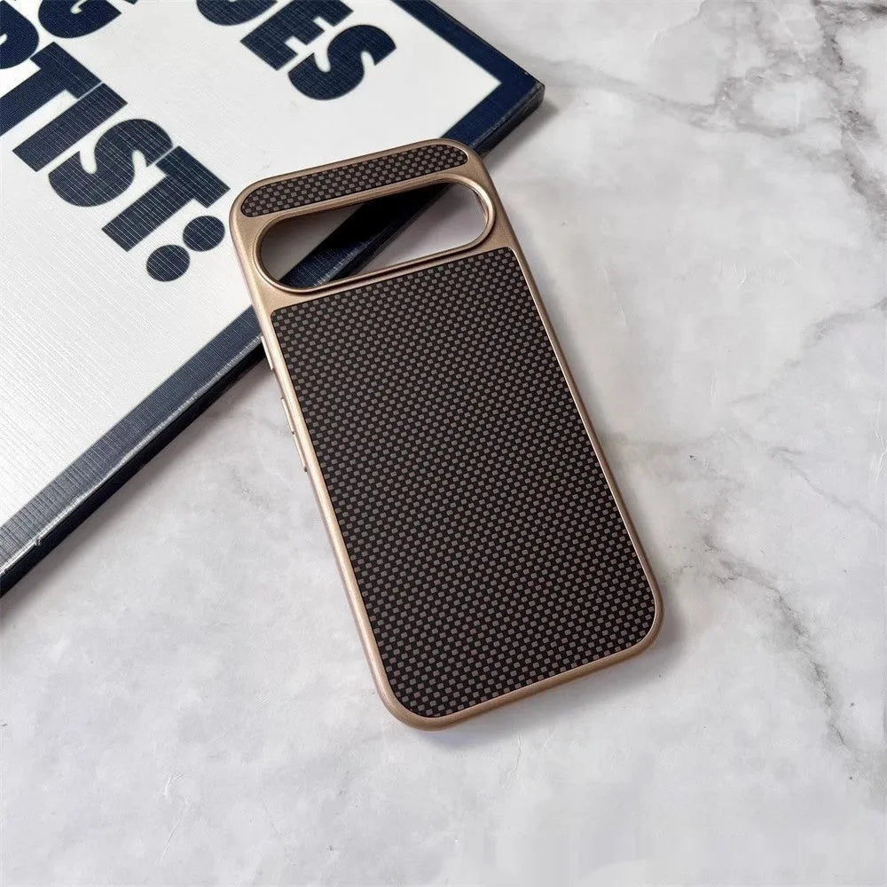 Google Pixel 9 carbon fibre texture phone case in titanium black with frosted PC finish