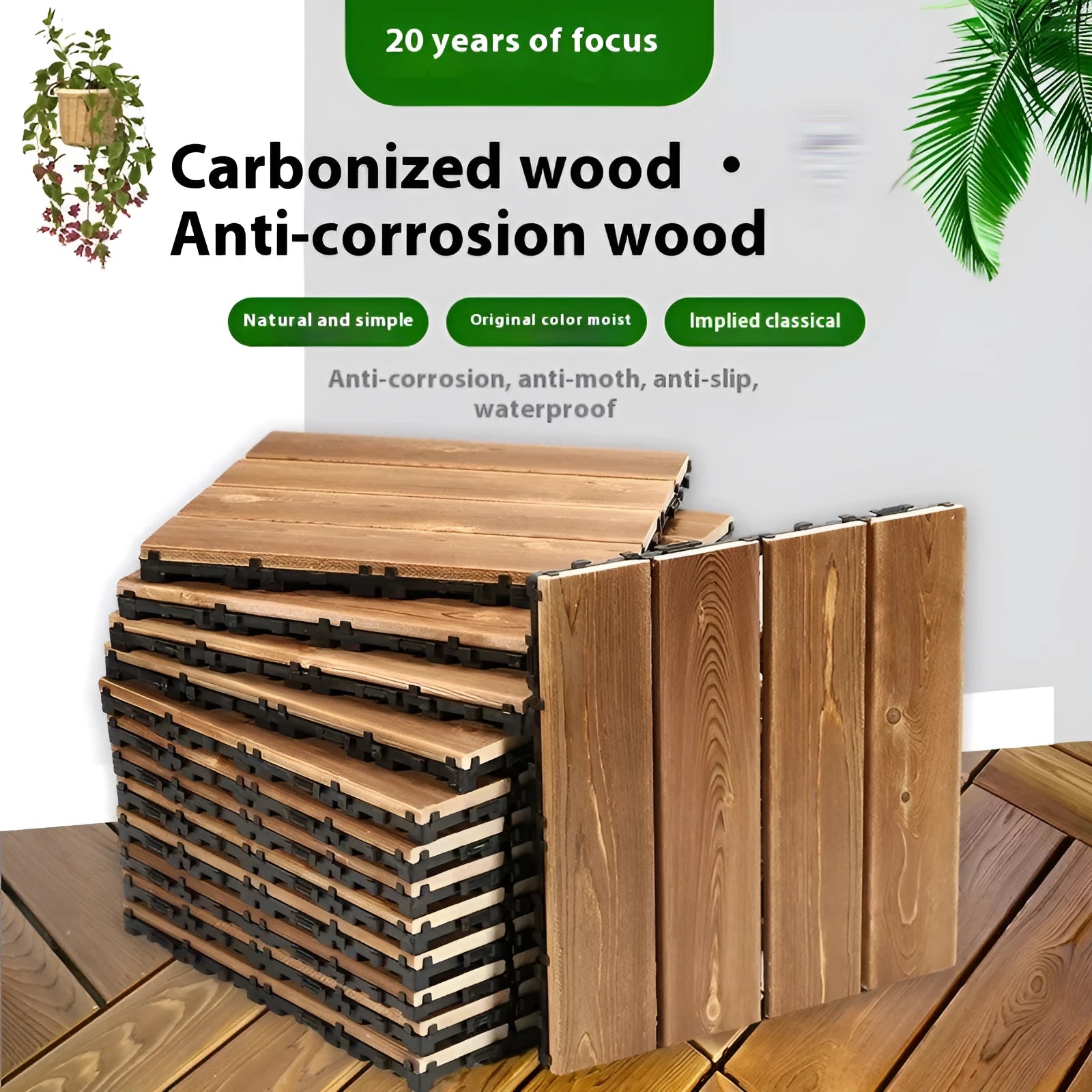 Camphor pine wood flooring tiles measuring 30x30cm with modern simplicity styling