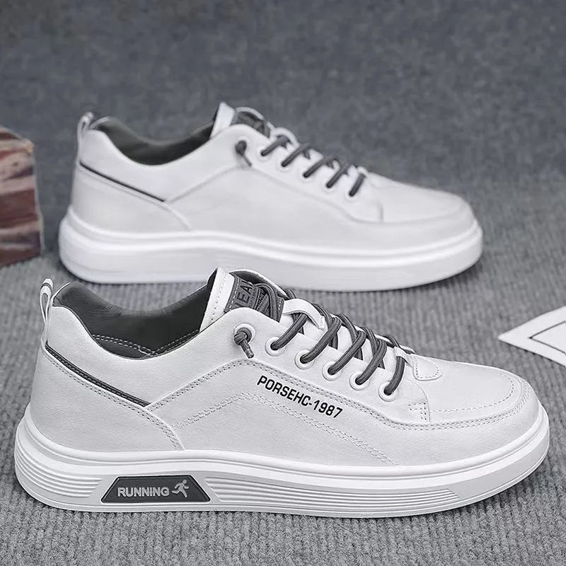 Men's grey canvas flats shoes with front lace-up stitching and shallow mouth design, side view