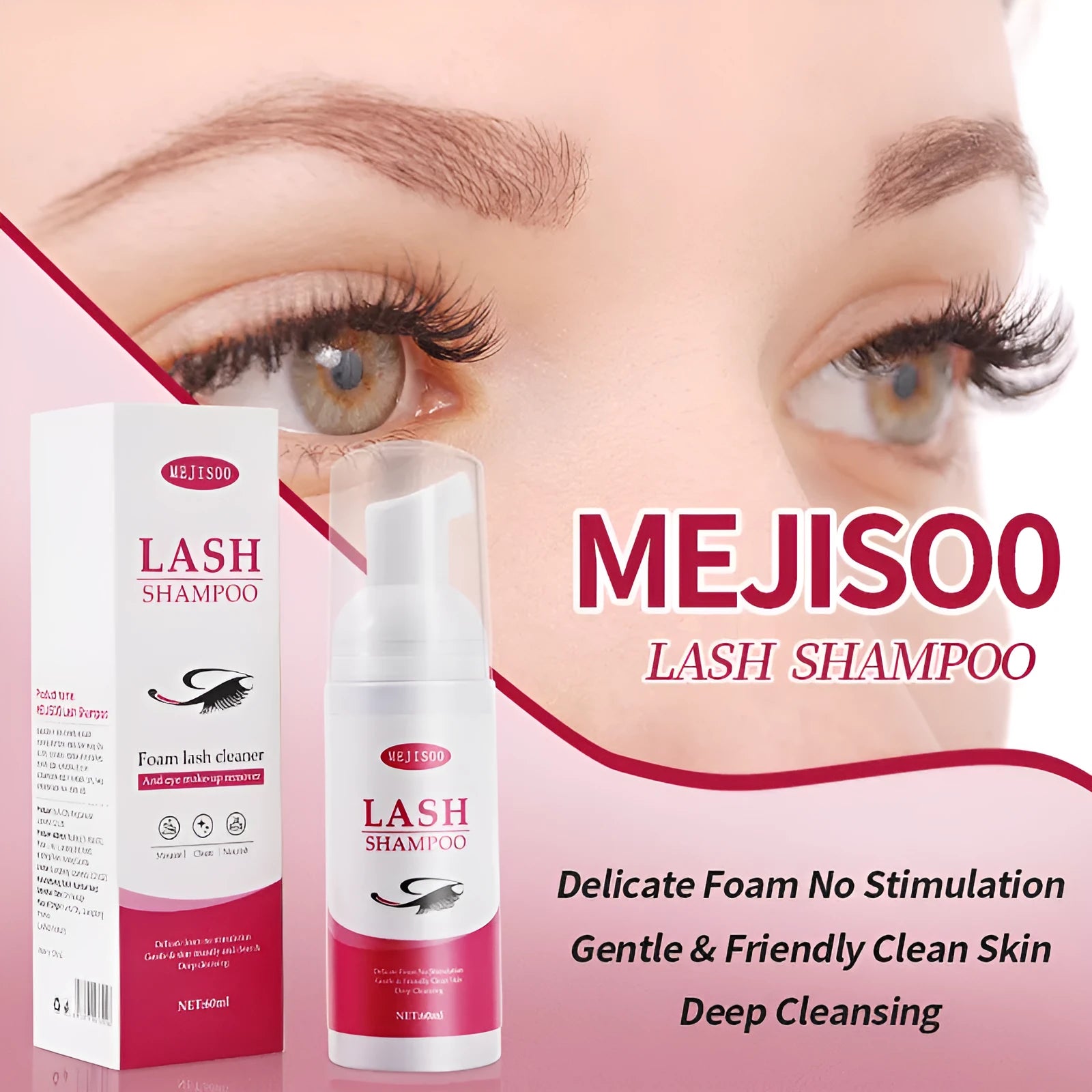 60ml bottle of lash shampoo mousse eyelash cleaning solution