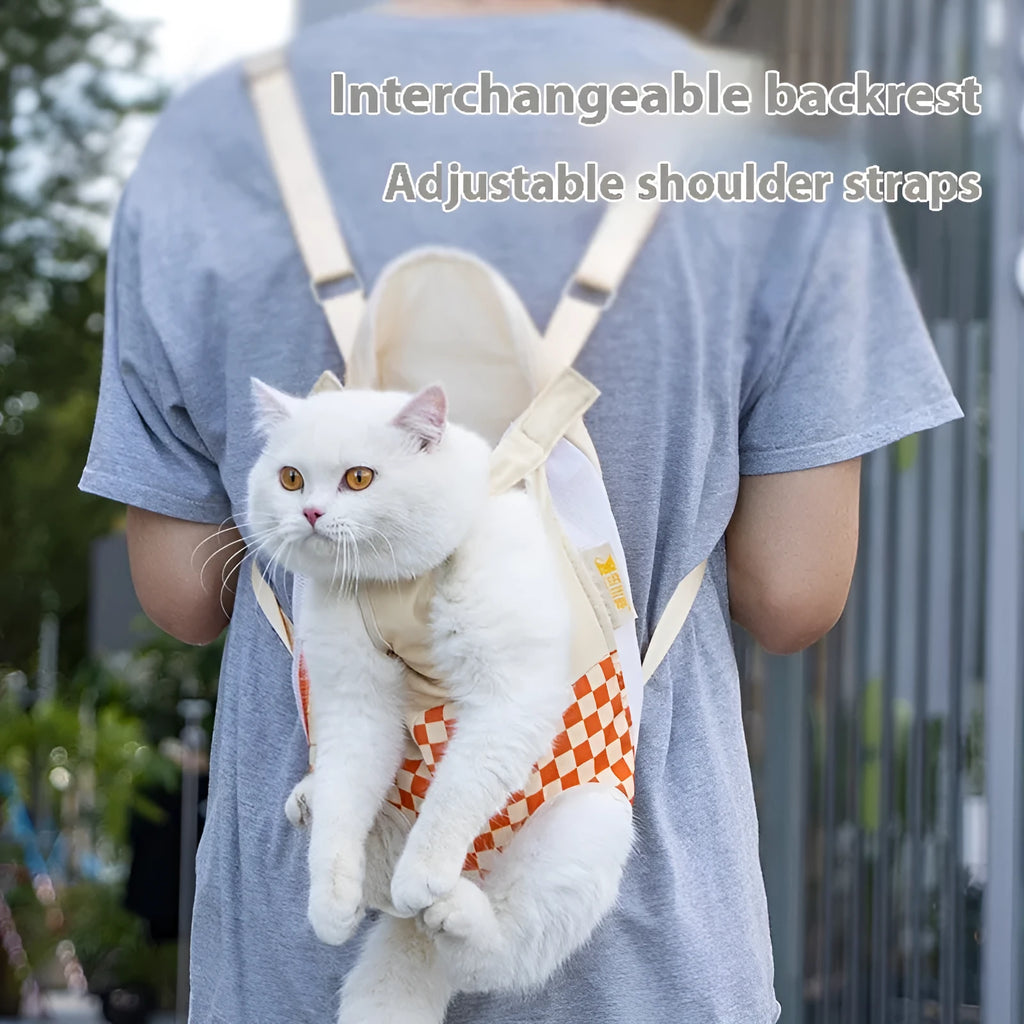 Soft non-woven canvas cat backpack in purple, orange, or blue with ventilation windows