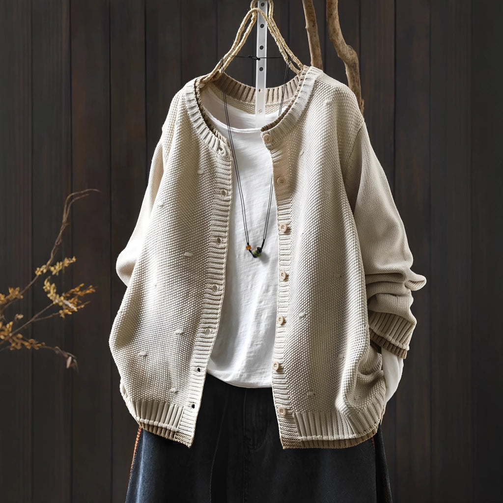 Women's colour block knitted cardigan sweater coat, loose fit long sleeve with pockets, one size, retro casual cotton knit