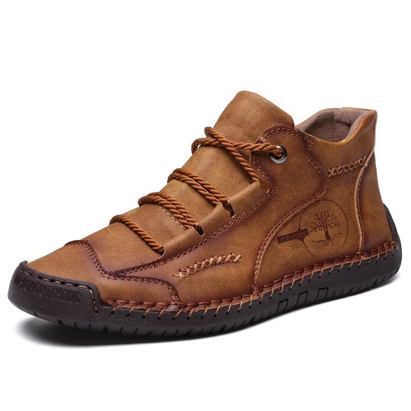 Men's leather high-top boots with round toe and lace-up front in five colour options