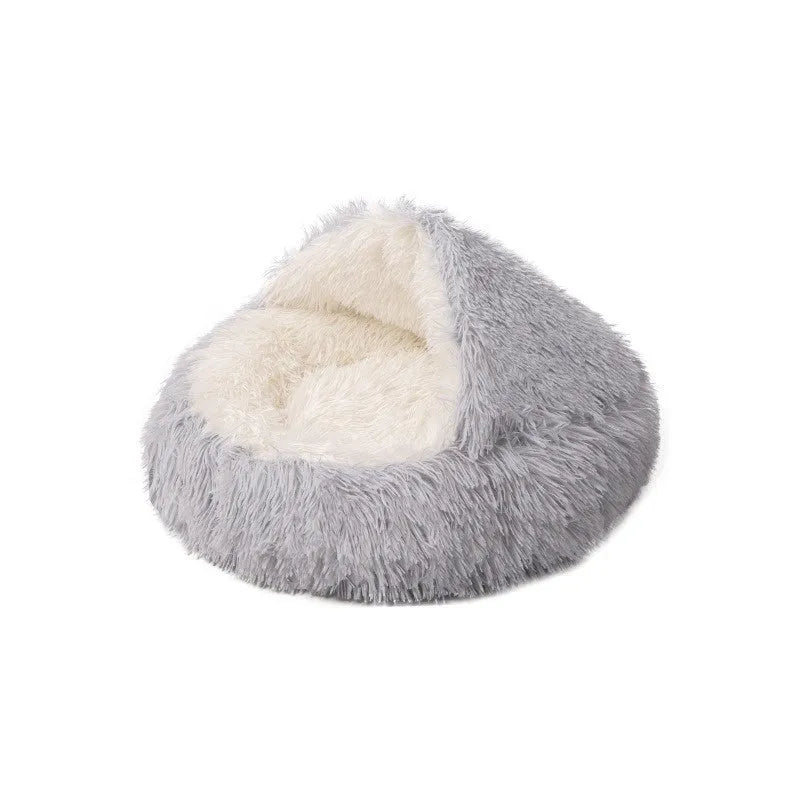 Plush shell nest crystal fleece cat bed in gradient grey colour, soft fabric thick warm bed for cats
