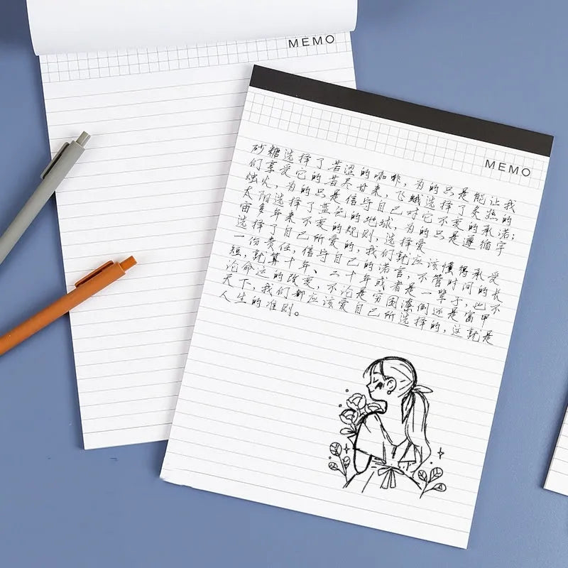 A4 tearable notebook with perforated pages and wireless adhesive binding for meeting notes