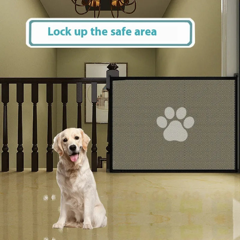 Portable folding dog barrier safety protection net fence with pet doorsill design