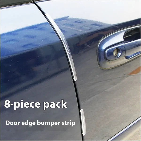 White plastic car door side bumper strip set for scratch protection.