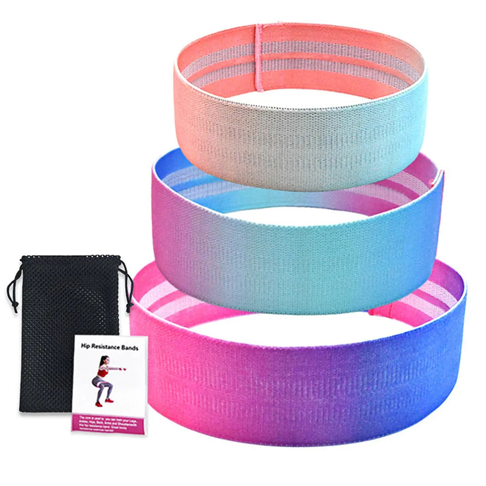 Anti-slip squat resistance band in woven cotton and latex silk, fixed mix colour, for buttocks and shaping fitness use.
